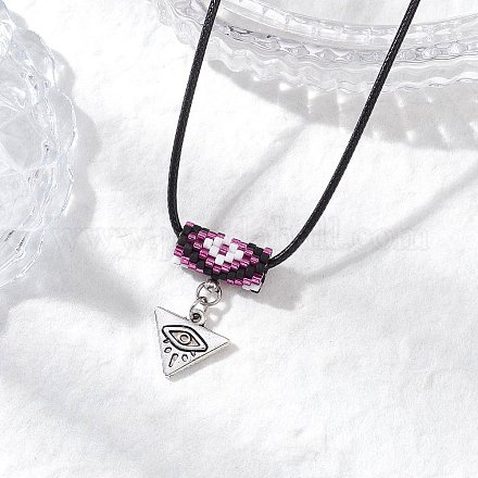 Ожерелья из стеклянных бусин и сплава с подвесками в виде треугольников от сглаза NJEW-MZ00110-05-1