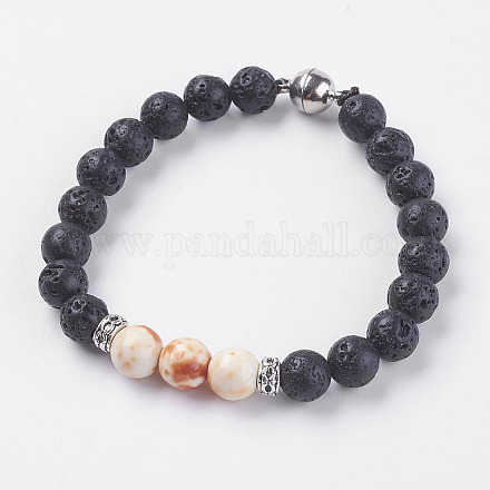 Bracelets extensibles en perles de lave naturelle BJEW-I241-12C-1