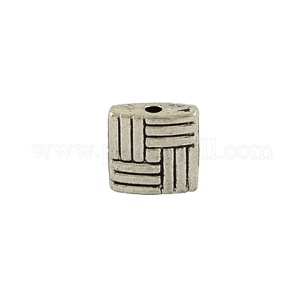 Tibetan Style Alloy Square Carved Stripes Beads TIBEB-5602-AS-LF-1
