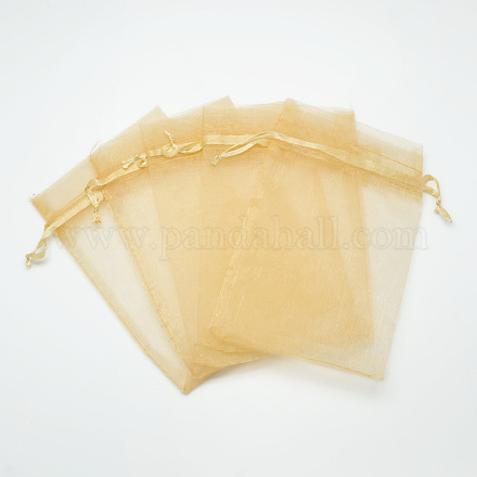 オーガンジーバッグ巾着袋  長方形  ゴールド  16x11cm X-OP-T002-11x16-03-1