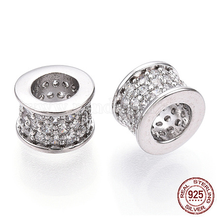 Rhodium Plated 925 Sterling Silver Micro Pave Cubic Zirconia Beads STER-T004-87P-1