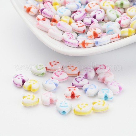 Mixed Color Craft Style Smile Heart Acrylic Beads X-MACR-R482-M-1