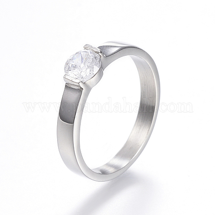 316 acero inoxidable anillos de dedo de circonio cúbico RJEW-P119-02-6#-1
