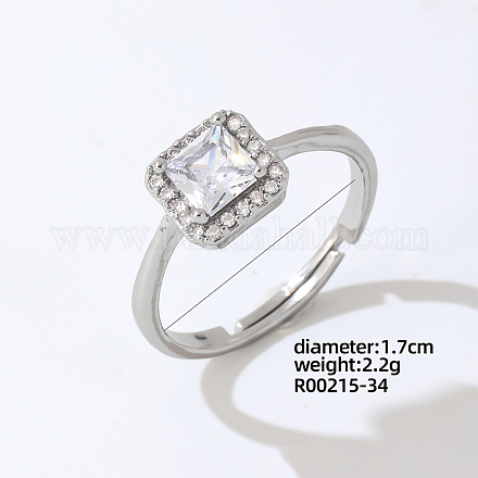 Прямоугольное регулируемое кольцо из платины и латуни с фианитами EG7863-28-1