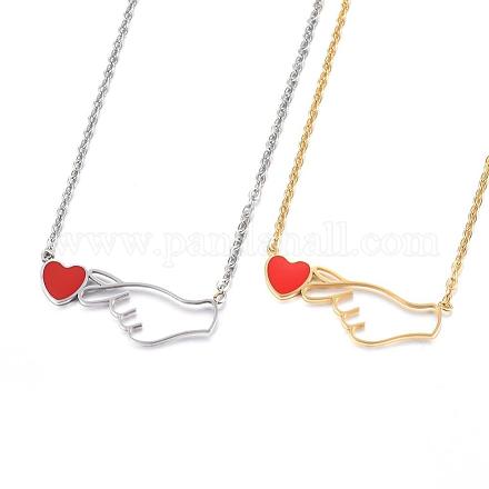304 Stainless Steel ASL Pendant Necklaces NJEW-H497-06-1