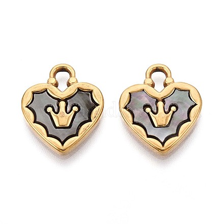 Подвески в форме сердца из нержавеющей стали 304 с натуральным черным покрытием в виде ракушки-губы STAS-N110-22B-G-1