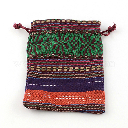 Tela estilo bolsas bolsas de embalaje de cordón étnicos ABAG-R006-10x14-01F-1