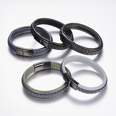 Плетеные браслеты шнур кожаный BJEW-H561-10-1
