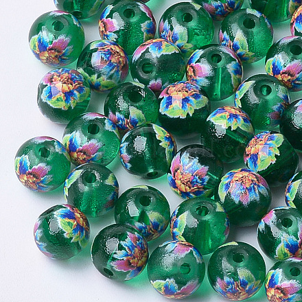 Perlas de vidrio transparente impresas y pintadas con spray GLAA-S047-04A-18-1