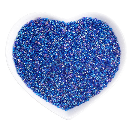 FINGERINSPIRE 11200pcs Glass Seed Beads 12/0 Rainbow Transparent Color(Dark Blue) Loose Spacer Round Bracelet Beads for Jewelry Making SEED-OL0001-05-03-1