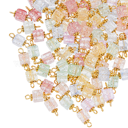 Hobbiesay 100 pièces connecteurs en verre craquelé breloques couleurs mélangées liens connecteurs cube carré double trous perles d'espacement pour bracelet boucle d'oreille colliers bricolage artisanat FIND-HY0001-35-1