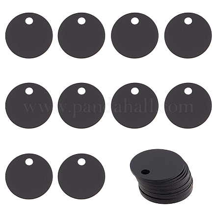 Benecreat 30 Uds. Etiquetas en blanco de estampado redondo plano negro etiquetas de aluminio de 0.8 pulgadas/20mm con orificio para grabado láser etiquetas de identificación de perro fabricación de collares FIND-BC0004-14-1