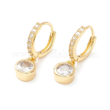 Clear Cubic Zirconia Hinged Hoop Earrings with Flat Round Drop EJEW-P196-27G-1