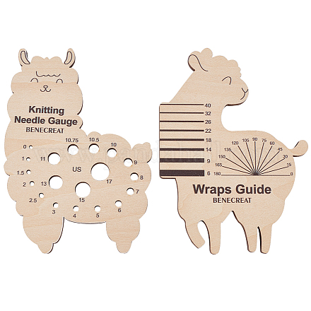 Benecreat 1 ensemble de jauge d'aiguilles à tricoter en bois en forme de mouton et de guide d'enroulement de fil DIY-BC0006-95-1
