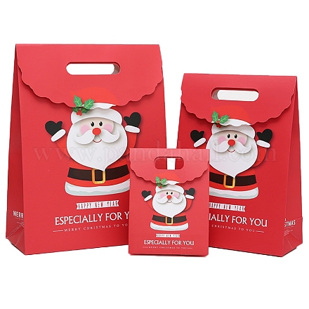 紙袋  ギフトバッグ  ショッピングバッグ  クリスマスパーティーバッグ用  長方形  サンタクロース模様  190x90x270mm BAKE-PW0007-168A-02B-1