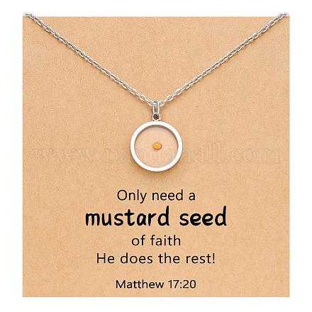 Плоские круглые ожерелья из нержавеющей стали 201 с подвеской в виде горчичного зерна для женщин WG511AE-10-1