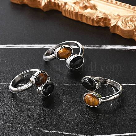 Кольца из натурального черного агата и тигрового глаза RJEW-A068-02P-03-1
