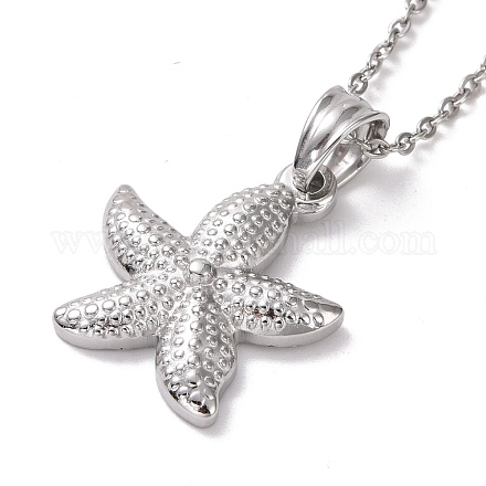 304 Stainless Steel Starfish Pendant Necklace for Women STAS-E154-21P-1