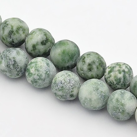 Rondes givrées tache verte naturelle perles de jaspe brins G-E302-109-8mm-1