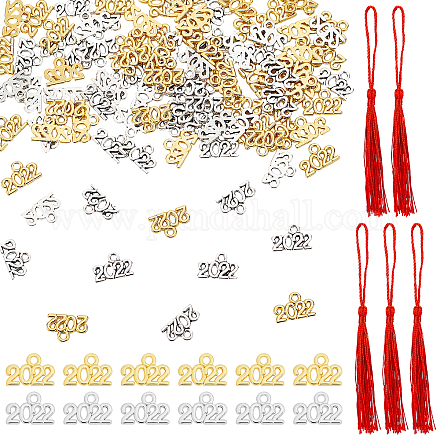CHGCRAFT 5 Strands Polyester Tassel Decorations and 100Pcs 2 Colors Tibetan Style Alloy Charms DIY-CA0002-87-1