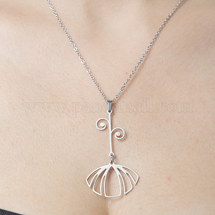 201 Stainless Steel Hollow Leaf Pendant Necklace NJEW-OY001-54-1