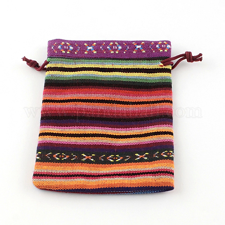 Этнический стиль упаковки ткани мешочки шнурок сумки X-ABAG-R006-10x14-01E-1