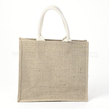ジュートポータブルショッピングバッグ  再利用可能な食料品バッグショッピングトートバッグ  淡い茶色  27x31cm ABAG-O004-02D-1