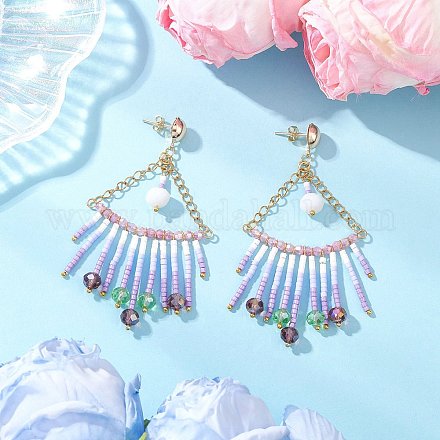 Треугольные стеклянные серьги-люстры EJEW-MZ00523-03-1