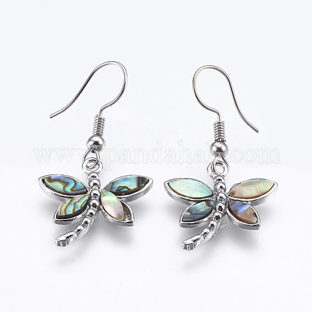 Abalone Shell/Paua ShellDangle Earrings EJEW-F147-A03-1