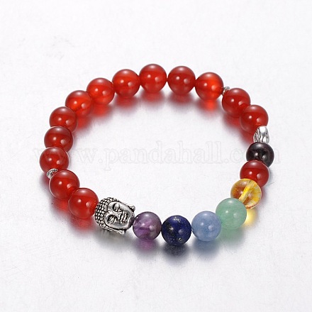 Estirar joya budista multicolores pulseras chakra piedras preciosas BJEW-JB01687-03-1