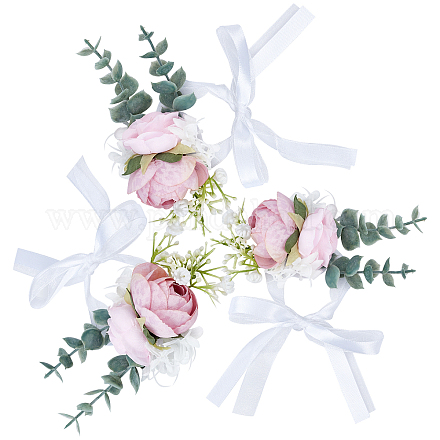 シルクの手首  プラスチック製の模造花付き  結婚式のための  パーティーの装飾  ショッキングピンク  600~610mm AJEW-WH0241-14B-1