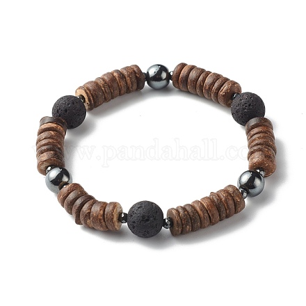 Natural Coconut Rondelle Beads Stretch Bracelet for Men Women BJEW-JB06771-01-1