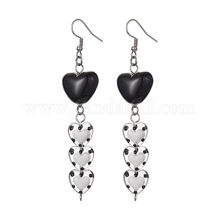 Acrylic & Glass Heart with Enamel Dangle Earrings EJEW-JE05415-01-1