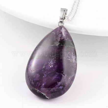 Кулоны с аметистом из латуни платинового цвета в форме капли X-G-F267-07D-1