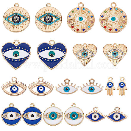 SUNNYCLUE 1 Box 40Pcs Evil Eye Charms Evil Eyes Charm Valentine's Day Heart Charm Flat Round Rhinestone Hamsa Hand Lucky Charms Love Charms for Jewelry Making Charm Earrings Necklace DIY Supplies ENAM-SC0002-95-1
