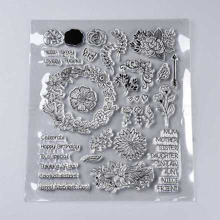 プラスチックスタンプ  DIYスクラップブッキング用  装飾的なフォトアルバム  カード作り  スタンプシート  花柄  240x210x3mm DIY-M010-A28-1