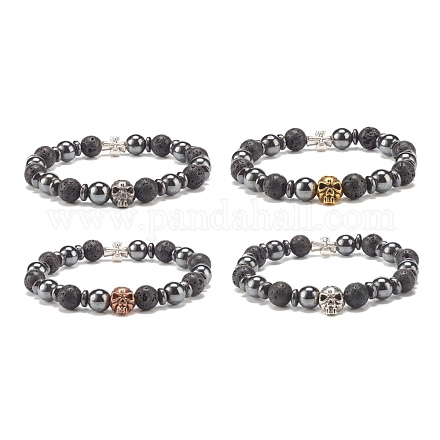 4 pièces 4 couleurs pierre de lave naturelle et ensemble de bracelets extensibles en hématite synthétique BJEW-JB07881-1