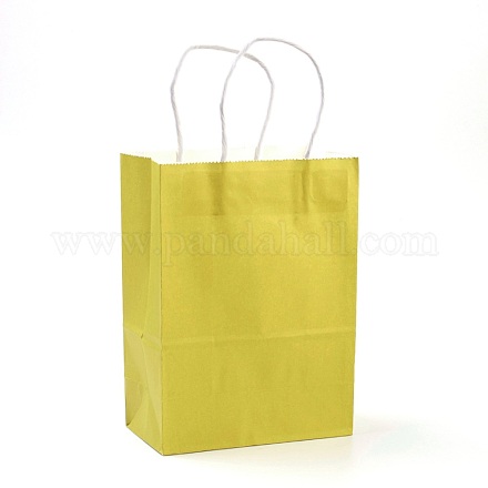 純色クラフト紙袋  ギフトバッグ  ショッピングバッグ  紙ひもハンドル付き  長方形  ライトカーキ  21x15x8cm AJEW-G020-B-10-1
