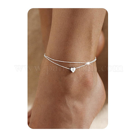 201 нержавеющая сталь сердце с инициалами двухслойные женские браслеты на ногу FS-WG0EC0A-20-1