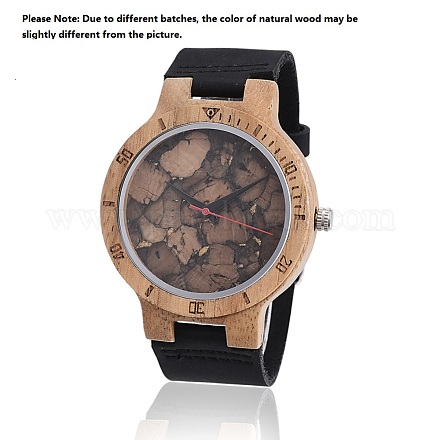 ゼブラノ木製腕時計  男性の電子時計  革の時計バンドと合金パーツ  ブラック  260x23x2mm、頭を見て：56x48x12.5mm  ウオッチフェス：37mm WACH-H036-07-1