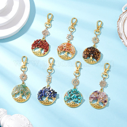 Чакра натуральные и синтетические драгоценные камни бусины и сплав древо жизни подвески украшения HJEW-JM03129-1
