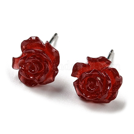 Resin Rose Flower Stud Earrings with 316 Stainless Steel Pins EJEW-D070-01B-1