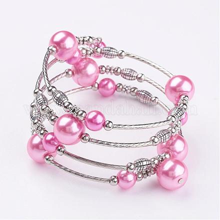 Glass Pearl Bead Wrap Bracelets BJEW-JB02860-07-1