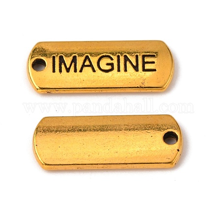 単語とチベットスタイルの合金の長方形のペンダントを想像  カドミウムフリー＆鉛フリー  アンティーク黄金  8x21x2mm  穴：2mm  約535個/1000g TIBEP-Q043-056AG-RS-1