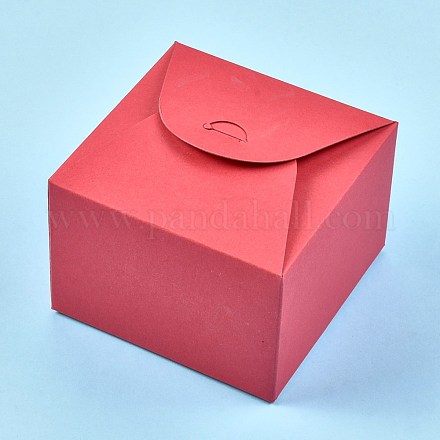 折りたたみ式クラフト紙箱  ギフト用梱包箱  ベーカリーケーキカップケーキボックスコンテナ  正方形  展開：19x21x0.08cm  完成品：10.5x10.5x5.5cm CON-K006-02B-04-1