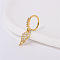 Brass Micro Pave Clear Cubic Zirconia Dangle Hoop Nose Rings, Golden, Feather, 8mm