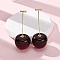 Brass Round Stud Earrings, with Plastic, Cadmium Free & Lead Free, Real 18K Gold Plated, Rack Plating, Long-Lasting Plated, Coconut Brown, 50x20.5x21mm