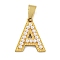 Ion Plating(IP) 304 Stainless Steel Pendants, with ABS Imitation Pearl, Letter A, 17x14.5x3mm, Hole: 6x3mm