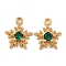 Flower Brass Micro Pave Cubic Zirconia Pendants, Green, Real 18K Gold Plated, 11.5x10x2.5mm, Hole: 1.2mm
