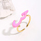 Cloud Shape Real 18K Gold Plated Brass Micro Pave Cubic Zirconia Open Cuff Rings, with Enamel, Pearl Pink, Inner Diameter: 16~18mm